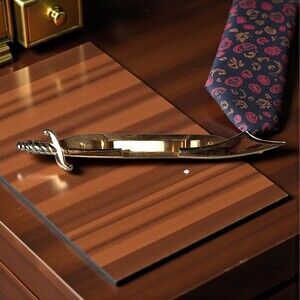 Vintage Anson Scimitar Sword Tie Clip Patent 2492254 Gold Tone Men's Accessory